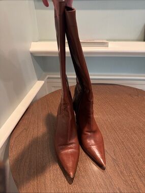 Charles David Tall Pointed-Toe Leather Boots in Brown